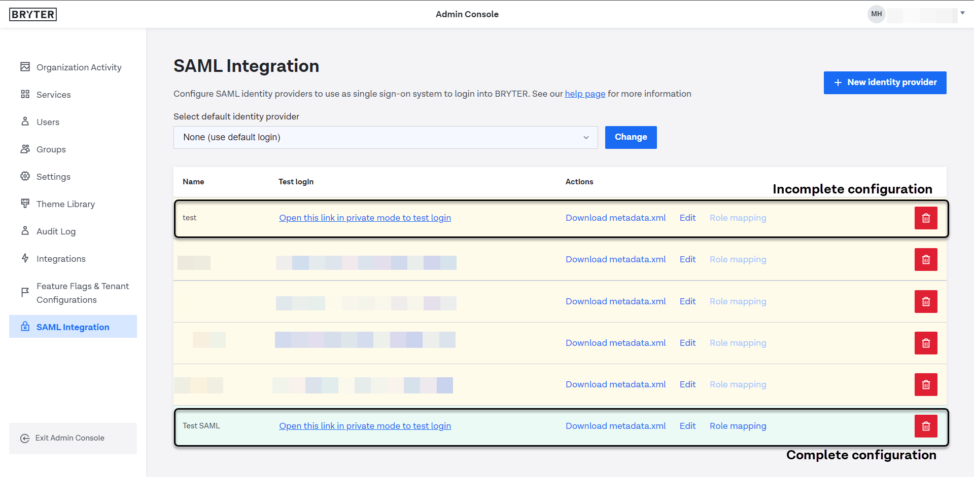 The SAML integration page is the location of all the functionality you will need to create and configure SAML.